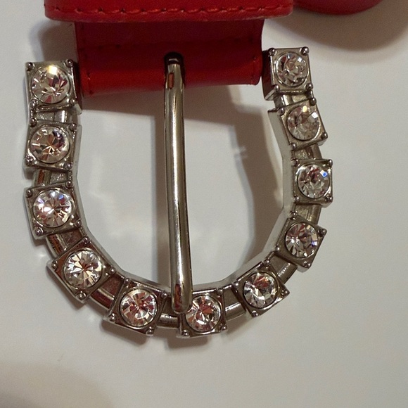 PabDer Red leather belt with silver tone  rhinestones buckle size M (36\